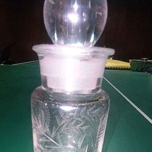 Antique Glass Bottle w/ Etched Flowers/Leaves in the glass